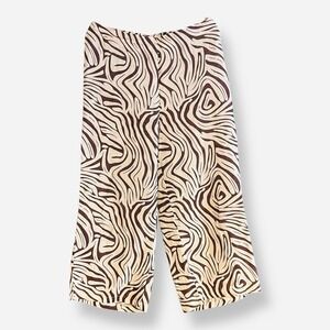 Tahari Women Pants Large Brown White Linen Zebra‎ Print 24" Inseam Zip Waist
